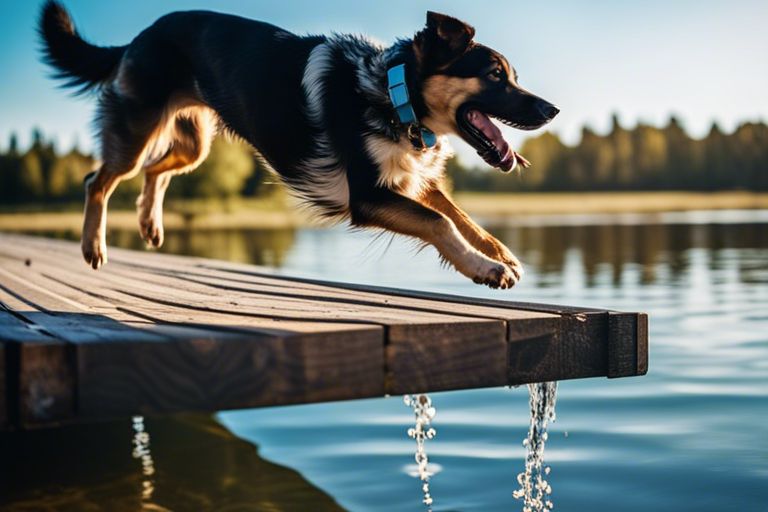 dog jumping for the water 